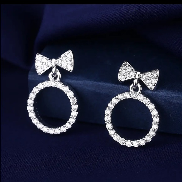 Jewelry - Sterling Silver Bow Circle Cubic Zirconia Earrings